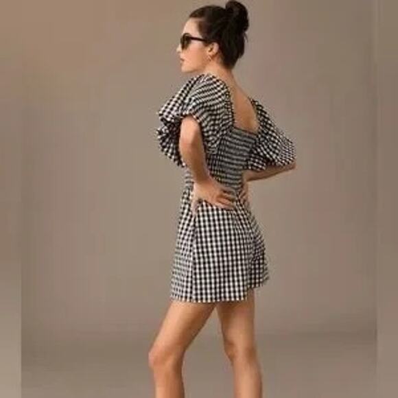Anthropologie Self Contrast Amadi Gingham Puff Sleeve Romper - Picture 2 of 8